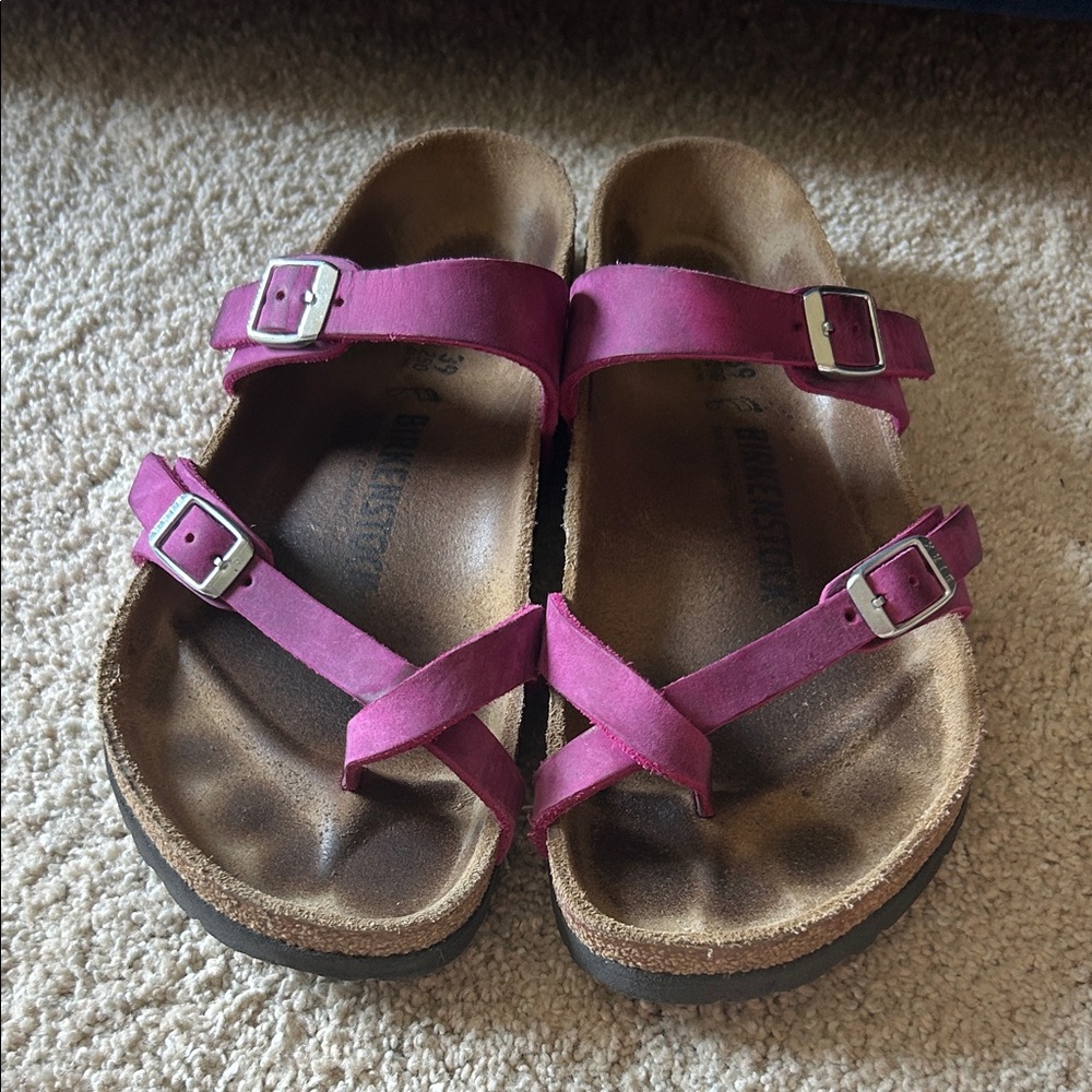 BIRKENSTOCK Leather Mayari Fuschia Pink 38R (open footprint) - Very Gently Used